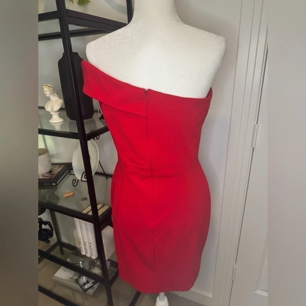 NWT AQUA SCUBA CREPE ONE SHOULDER ASYMMETRICAL MINI SHEATH DRESS RED SIZE 12
